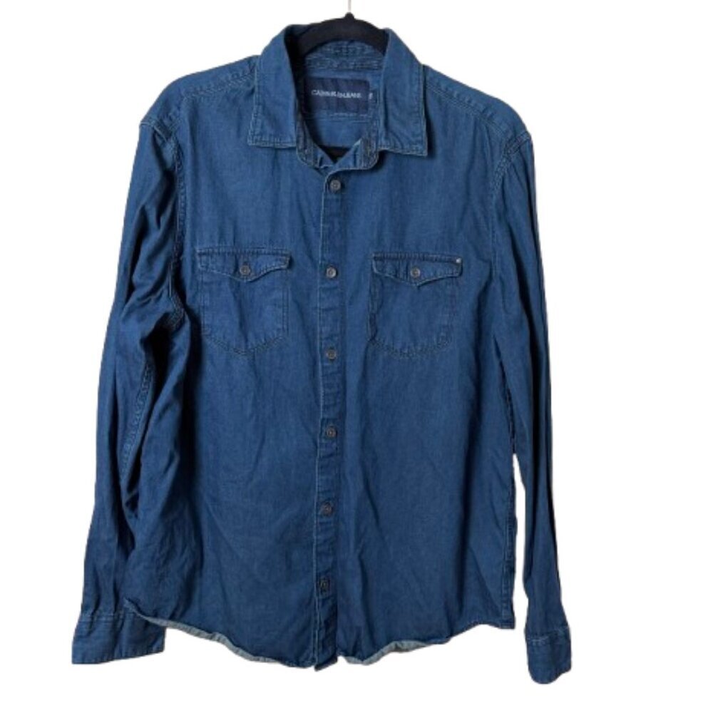 Calvin Klein Jeans Soft Denim Button Up Long Sleeve SHirt Size Large Jean Mens